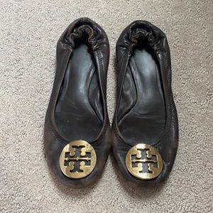 Tory Burch Reva Flat- Brown Leather
